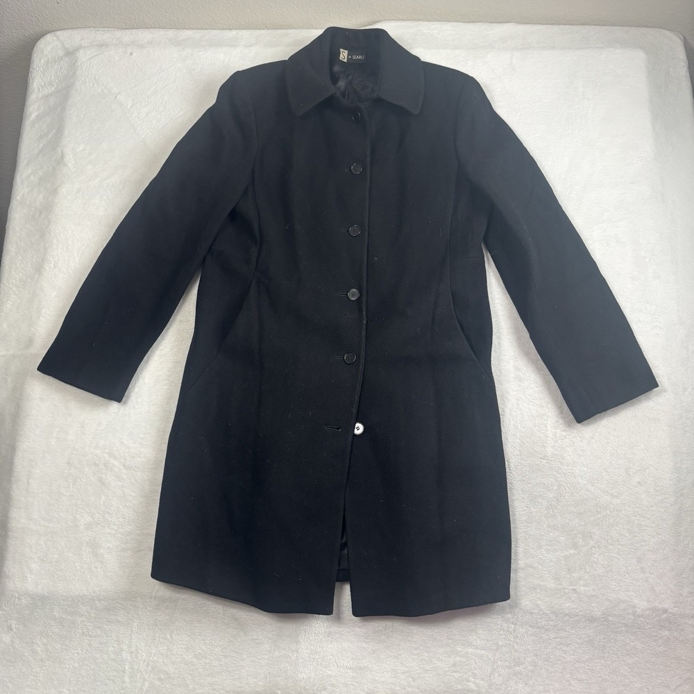 VTG S By Searle Marvelour‎ Angora Wool Blend Black Peacoat Jacket Women's 10